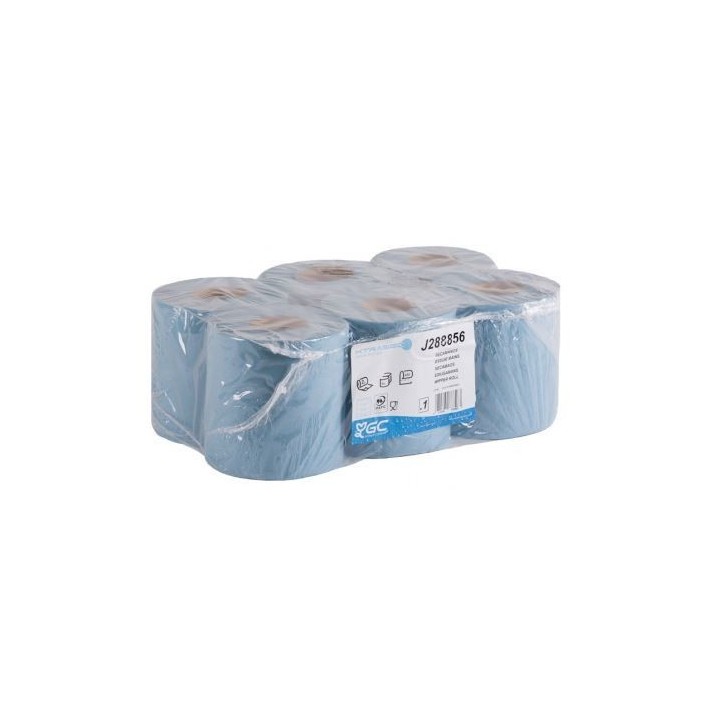 Pack de 6 bobinas azules TOSSAR de papel industrial profesional, 125 metros por rollo y 2 capas de celulosa laminada