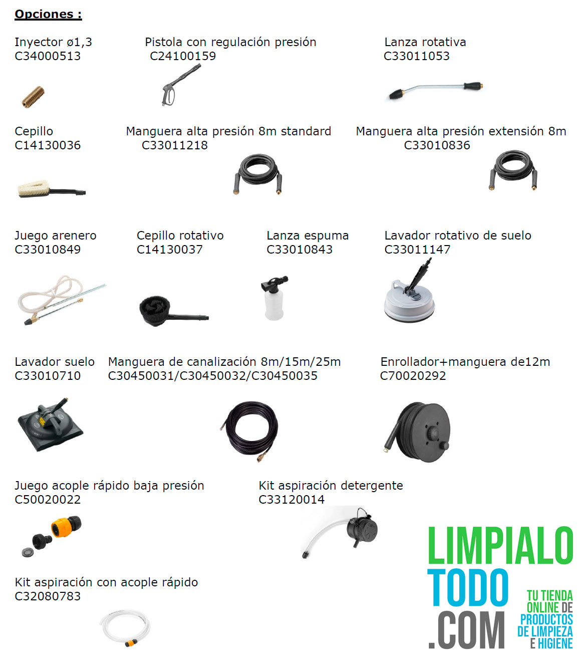 Accesorios hidrolimpiadora profesional de limpieza