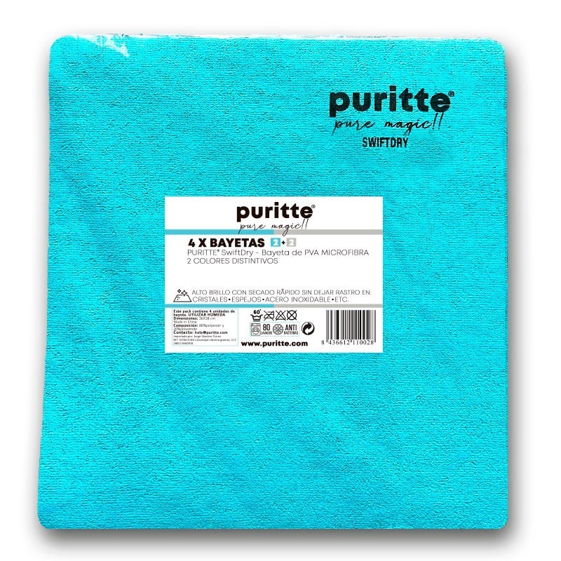 Bayeta PVA Microfibra SwiftDry de Puritte, 4 unidades en dos colores